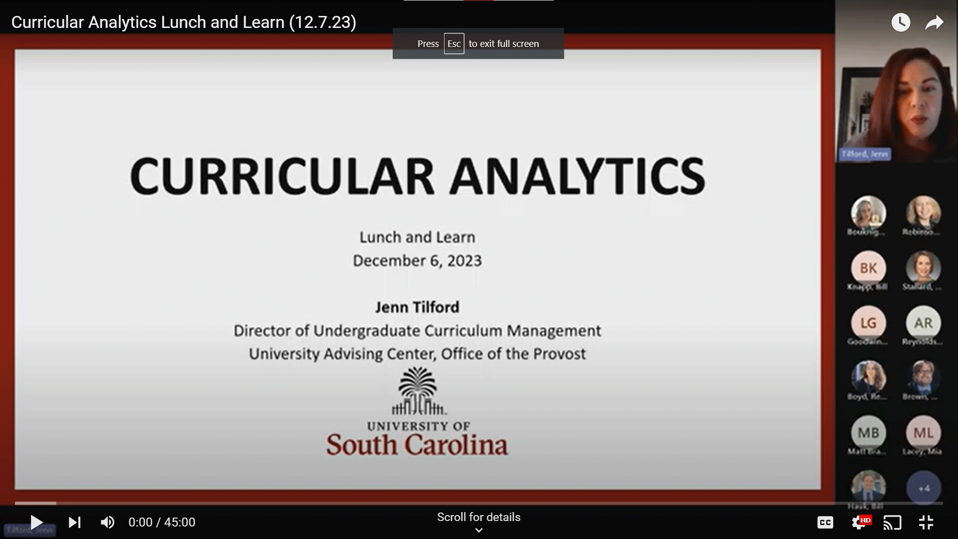 A screenshot of a Microft Teams meeting. Speaker Jenn Tilford is featured in the top right corner from the shoulders up. The screen shows a title slide from Microsoft POwerpoint 