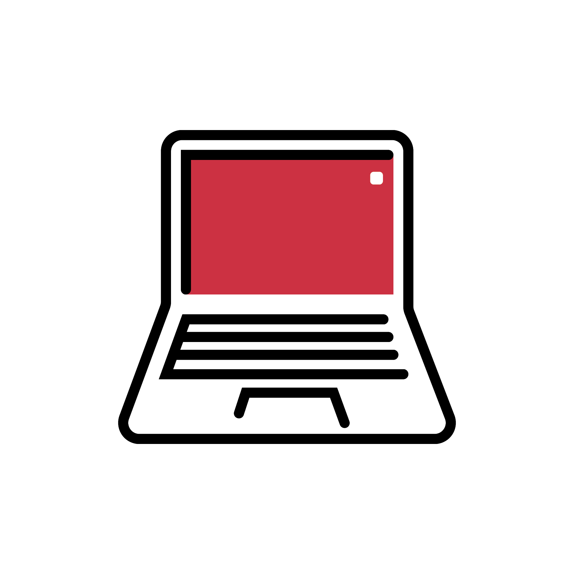 A laptop computer outlined in black with a pink screen
