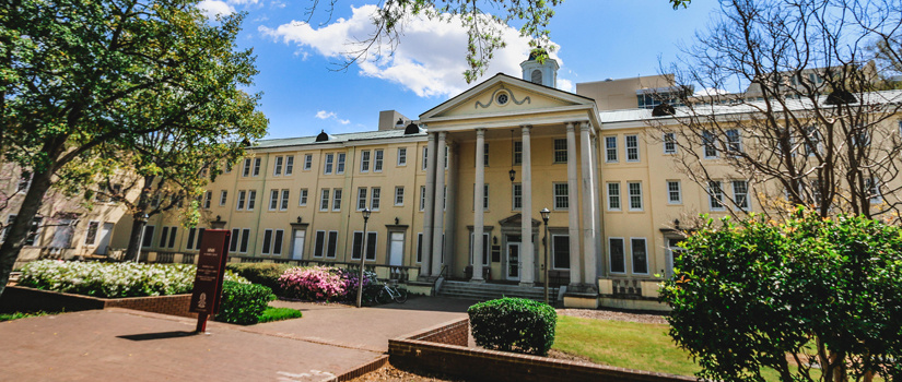 Sims at Women's Quad from the column entrance