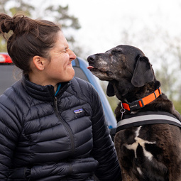 woman and a dog