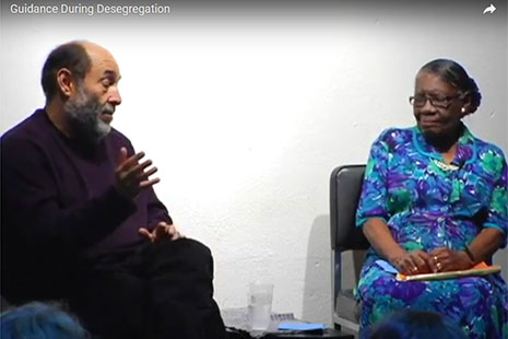 Still of Fannie Phelps Adams and interviewer in "Guidance During Desegregation"